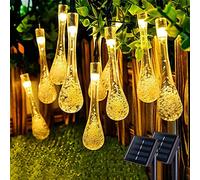 2 Pack Solar Water Drop String Lights, 62FT 100 LED Solar Powered String Lights Outdoor Waterproof, 8 Modes Teardrop Lights for Gardens Christmas Tree Patio Yard Party Holiday Decor (100 LED, Warm)