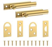 2 Pack Solid Brass Slide Bolt Latch, Heavy Duty Gate Door Lock Catch, Surface Mounted Barrel Bolt for Wood/Metal Swing Doors, Shed, Fence, Garden & Indoor Bathroom (Not for Sliding Doors)(Brass)