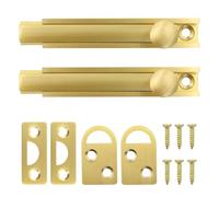 2 Pack Solid Brass Surface Bolt 4 Inch Concealed Slide Barrel Bolt Latch with Screws Heavy Duty Slide Locks for Inside Door French Door Lock for Windows Yard Fence Gold (4 in)