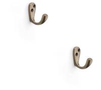 2 Pack - Solid Brass Victorian Single Robe Coat Hook - Wall Mounted Holder Antique Brass