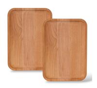 2 Pack Solid Wood Serving Platters and Trays of Natural with Edge,Rectangular Avoid Sliding and Spilling Food (Wood 10x7Inch)