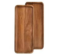 2 Pack Solid Wood Serving Platters and Trays of Natural Wood with Edge,Rectangular Avoid Sliding and Spilling Food (Rectangular Acacia Wood Platters 2pcs)