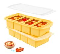 2 Pack Soup Freezer Containers, 4 Grids 1000ML Silicone Freezer Moulds, Silicone Freezer Tray for Meal Prep, Storing Soups, Sauces (Yellow)