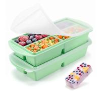 2 Pack Souper Cubes Silicone Freezer Tray, 1 Cup/250 mL Silicone Freezer Moulds with Lid, Soup Freezer Containers, Portion Freeze Trays for Storing 250mL/125mL Broth Leftovers Sauce, Emerald Green