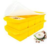 2 Pack Souper Cubes Silicone Freezer Tray, 1000ML Soup Freezer Containers with Lid, 4-Compartment Silicone Freezer Moulds, Makes 8 Perfect 1 Cup portions Cubes, for Meal Prep, Soup, Sauce (Yellow)
