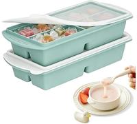 2 Pack Souper Cubes Silicone Freezer Tray, 1000ML Soup Freezer Containers with Lid, 4-Compartment Silicone Freezer Moulds, Makes 8 Perfect 1 Cup portions Cubes, for Meal Prep, Soup (Type1-Gray Blue)