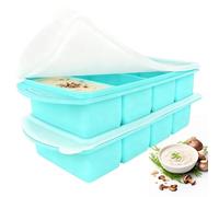 2 Pack Souper Cubes Silicone Freezer Tray, 1000ML Soup Freezer Containers with Lid, 4-Compartment Silicone Freezer Moulds, Makes 8 Perfect 1 Cup portions Cubes, for Meal Prep, Soup, Sauce (Cold Green)