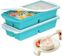 2 Pack Souper Cubes Silicone Freezer Tray, 1000ML Soup Freezer Containers with Lid, 4-Compartment Silicone Freezer Moulds, Makes 8 Perfect 1 Cup portions Cubes, for Meal Prep, Soup (Type1-Cool Green)