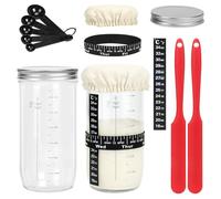 2 Pack Sourdough Starter Kit, 730ml Sourdough Starter Jars for Bread Baking, Includes Fermentation Jars with Lid, Scraper, Cloth Cover, Thermometer Band, Feeding Mark Band - Ideal for Baking Gifts
