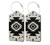 2 Pack Southwest Pattern 1 Luggage Tags for Suitcases PU Leather Privacy Protection Bag Tags Travel Essentials
