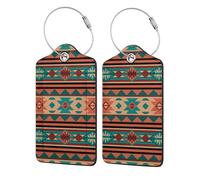 2 Pack Southwest Tribal Pattern Turquoise 1 Luggage Tags for Suitcases PU Leather Privacy Protection Bag Tags Travel Essentials