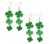 2-Pack Sparkling Green Clover Dangle Earrings - St. Patrick’s Day & Lucky Charm Jewelry for Women