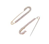 2-Pack Sparkling Rhinestone Large Safety Pin Brooch for Women - Multi-Functional Elegant Blouse Clip, Sweater Shawl Pin, Waist Clip for Jeans & Dresses, Fashion Jewelry Gift（ Rose Gold）