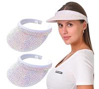 2 Pack Sparkly Rhinestone Clip on Visor Hats Women Men Sun Visors Hat Crystal Studded Shiny Sports Golf Beach Tennis Caps, Pink, 6 3/4-7 1/2
