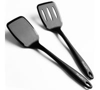 2 Pack Spatulas Set, Seamless Spatulas Silicone Heat Resistantan, Solid & Slotted Turners for Non Stick Cookware, Kitchen Utensils for Fish, Eggs, Pancakes, Wok, Black