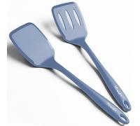 2 Pack Spatulas Set, Seamless Spatulas Silicone Heat Resistantan, Solid & Slotted Turners for Non Stick Cookware, Kitchen Utensils for Fish, Eggs, Pancakes, Wok, Blue