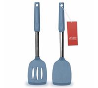 2 Pack Spatulas, Solid & Slotted Silicone Spatula Set, Stainless Steel Handle Coated with Silicone, Non Stick, Heat Resistant Rubber Flipper for Fish, Eggs, Pancakes, WOK, Starry Blue