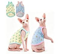 2-Pack Sphynx Cat Summer Tank Tops - Soft, Comfortable Hairless Cat Shirts with Ice Cream & Popsicle Print (M (3.5-5 lbs))