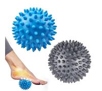 2 Pack Spikey Massage Ball Set, Deep Tissue & Myofascial Release, Relaxes Tight Muscles & Stress, Trigger Point, Stress Ball, Yoga, Pilates, Exercise, Rehab, Bumpy Massager Balls, Ø7.5cm, Blue & Grey