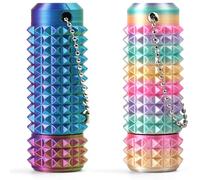 2-Pack Spiky Grippie Fidget Keychain Set, Rotatable 3D Printed Sensory Stim Toy Silent Roller for Anxiety Relief, Focus & Stress Management Novelty Gift for Adults & Teens (Rotation: Rainbow+Colorful)
