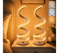 2 Pack Spiral LED Table Lamp for Bedroom,Rechargeable Bedside Lamp Dimmable | 3 Colour Temperatures Nightstand Lamp,for Living Room Office,Ideal Present for Housewarming,Parties,Birthdays,White