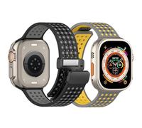 2 Pack Sport Bands Compatible with Apple Watch Band 42/44/45/49mm,Magnetic Buckle Soft Silicone Waterproof Strap Compatible with iWatch Series Ultra 9 8 7 6 5 4 3 2 1 SE Women Men (42/44/45/49mm, B)