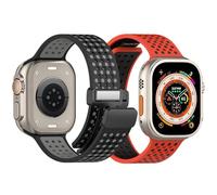 2 Pack Sport Bands Compatible with Apple Watch Band 42/44/45/49mm,Magnetic Buckle Soft Silicone Waterproof Strap Compatible with iWatch Series Ultra 9 8 7 6 5 4 3 2 1 SE Women Men (42/44/45/49mm, D)