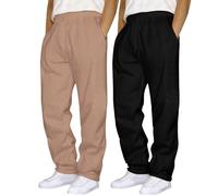 2 Pack Sport Sweatpants Men Loose Fit Solid Sweatpant Comfort Tracksuit Bottoms Warm Trouser for Winter Elastic Waist Track Pants for Outdoor with Pockets Soft Breathable Lightweight Trousers Coffee