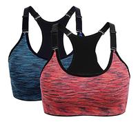 2 Pack Sports Bras Women High Impact Adjustable Strap Seamless Bra Comfort Stretch Sports Tops Mid Support Wirefree Racerback Yoga Gym Running Crop Top (L)