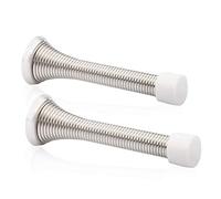 2 Pack Spring Door Stops Brushed Satin Nickel- 3 ⅛" Flexible Spring Door Stopper with White Rubber Bumper Tips …