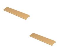 2 Pack - Square Edge Finger Pull Handle - Satin Brass 200mm - Slim Cupboard Drawer