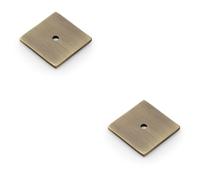 2 Pack - Square Kitchen Door Knob Backplate - Antique Brass 38mm x 38mm Cabinet Plate