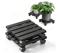 2 Pack Square Plant Caddy Stand with Wheels, WPC for garden,Anthracite | Heavy Duty Plant Trolley with Lockable Wheels Garden Pot Roller for Indoor Outdoor Patio 30 x 30 cm
