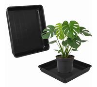 2 Pack Square Plant Saucers, 16 Inch Plastic No Holes Drip Trays for Large Pots, Potted Flowers Seed Starting Growing Water Catcher Base Plate for Indoor Outdoor Plants (Black)