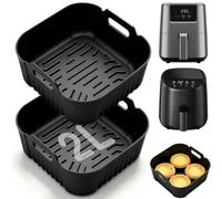 2 Pack Square Silicone Air Fryer Liners for 2L Small Mini Air Fryers | Fit for Chefman,Cosori,Daewoo,Midea Small AirFryer Non-Stick Oil Draining AirFryer Accessories for 1-2 Person Dishwasher Safe