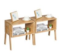 2 Pack Stackable Bamboo Nightstand Storage Side Table