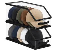 2 Pack Stackable Hat Storage Boxes for Baseball Caps Dustproof Hat Organiser Bag with Clear Window & Handles Holds up to 24 Caps, Space-Saving Wardrobe Storage Container for Closet Home Travel