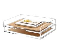 2 Pack- Stackable Paper Letter Tray, Enlarged A4 File Tray Desk Organizer, Acrylic Desk Organizers and Accessories Sorter Tray, Clear Workspace Office Supplies Organizers, 13.78inx9.25inx3.62in