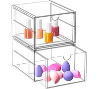 2 Pack Stackable Storage Drawers, Cosmetic Organizer, Make Up Organiser Storage, Perfume Organiser Dustproof Drawer Storage for Dresser, Bathroom, Desk