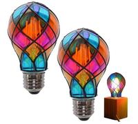 2 Pack Stained Glass Light Bulb | E26 4W 120V LED Colorful Lightbulb | Painted Glass LED Light Bulb | Romantic Lighting for Halloween Party Festive Bedside Lamp Indoor Christmas Room Decor