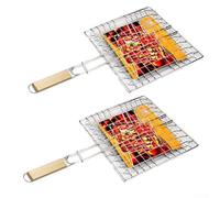 2-pack Stainless Steel Bbq Grill Basket Having Long Heat-resistant Wooden Handle Bayonet Lock for Fish Seafood Vegetables - 10 X in 8 (42 x 22 cm)