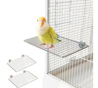 2 Pack Stainless Steel Bird Perch Chew-Resistant Flat Parrot Platform Shelf Stand Grip Shelves for Cage Easy to Clean Cage Accessories for Small to Medium Birds Cockatiel,Conure,Budgie,Quaker
