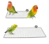 2 Pack Stainless Steel Bird Perch Platform for Cage Open-Grid Resting Shelf Stand for Parrot Canary Finch Parakeet Budgie Cockatiel Lovebird