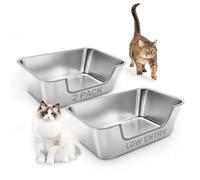 2 Pack Stainless Steel Cat Litter Box with Low Entry,Litter Pan for Big Kitty and Multiple Cats,Easy to Clean,Non-Stick,Odor-Free,Suitable for Kittens,Senior Cats and Injured Pets,19.7"x13.8"x5.9"