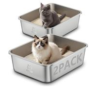 2-Pack Stainless Steel Cat Litter Tray, Cat Litter Box for Large and Small Cats, High Sided Metal Litter Tray, Cats Toilet for Kitten Rabbit and Guinea Pig, Non-Stick (2PCS, 17.5"L×13.6"W×5.9"H)