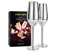 FOOLS ALIBAI 2 Pack Stainless Steel Champagne Glasses, 8oz Stemmed Unbreakable Champagne Glasses, Elegant Stainless Steel Champagne Flutes Wedding Glasses for Bride and Groom (Sliver)