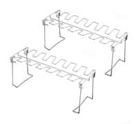 2 Pack Stainless Steel Chicken Wing RACKs, 14 Slot Folding Drumstick Holder for BBQ GRILLs Oven, Dishwasher Safe Poultry Roasting Stand, 13.4 x 6.5 Inch Silver