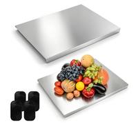 2 Pack Stainless Steel Cutting Boards for Kitchen with 4 Anti-Slip Pads, Heavy Duty Baking Cutting Chopping Boards for Kitchen, Meat, Fruits, Vegetables, Bread, Pastry, Baking, 16'' x 12''/12'' x 8''