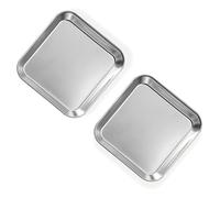 2 Pack Stainless Steel Dinner Plates, Thickened Metal Dish Plate for Food, Small Square Serving Tray for Appetizer Cookie Steak Dessert Salad Dental (Silver)