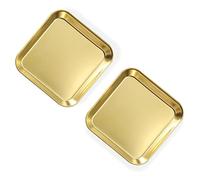 2 Pack Stainless Steel Dinner Plates, Thickened Metal Dish Plate for Food, Small Square Serving Tray for Appetizer Cookie Steak Dessert Salad Dental (Gold)